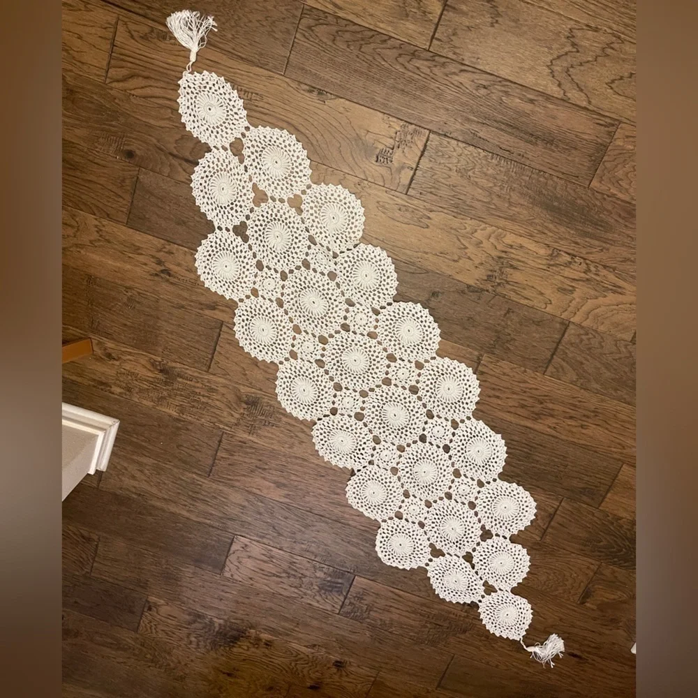 Crocheted White Table Runner 22” x 92”